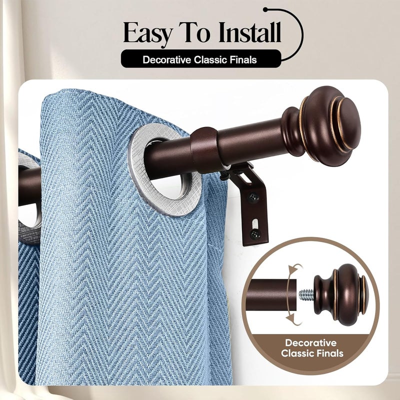 SIMEWIN Heavy Duty Curtain Rods for Windows 48 to 84 Inches, Bronze Curtain Rods with Classic Finials for Bedroom, Living Room, Patio, Kitchen - Image 2